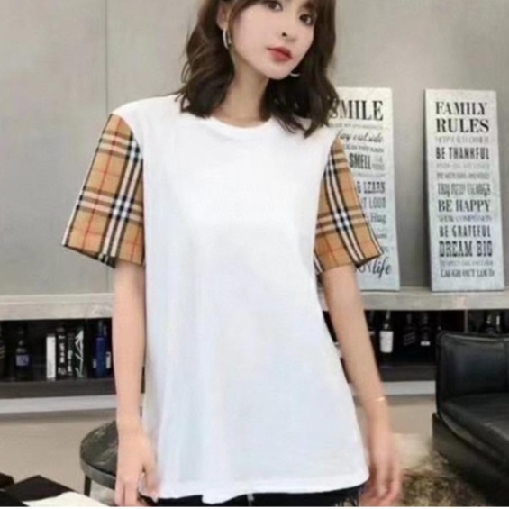 未使用 BURBERRY/博柏利 男女同款Vintage经典手臂格纹拼接短袖T