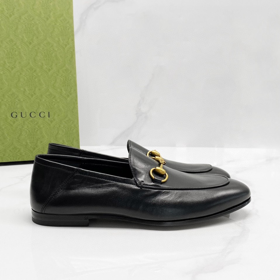 全新未使用 GUCCI/古驰 皮革马衔扣乐福鞋经典休闲一脚蹬黑色男款