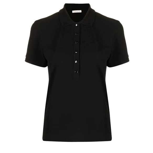 全新未使用 MONCLER 女款SS23纯色logo标贴翻领短袖polo衫 黑色