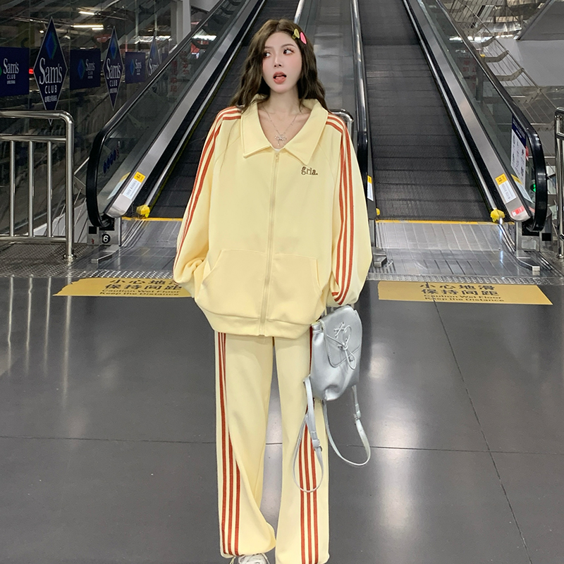 5206大码女装卫衣秋冬纯色卫衣上衣 休闲宽松卫裤两件套 