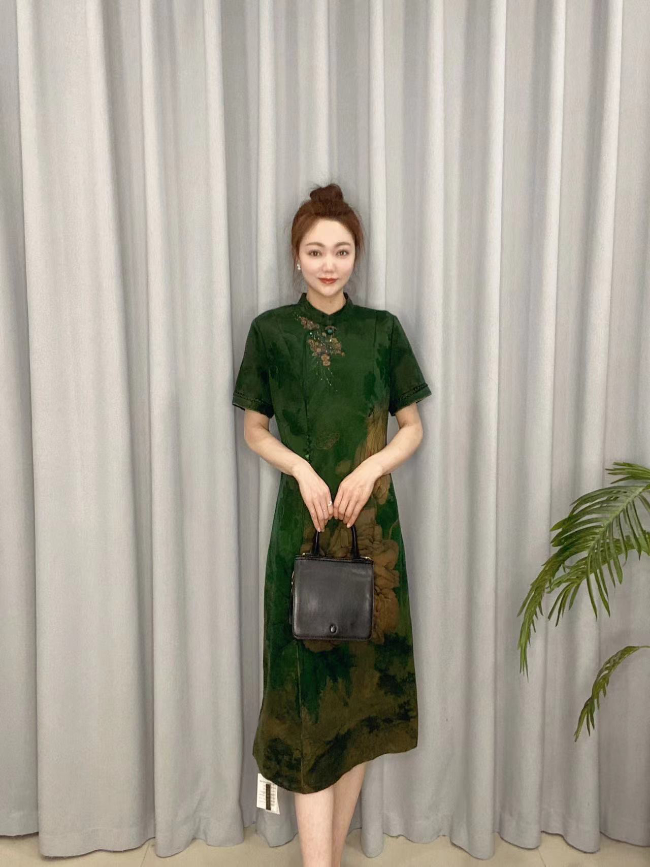 女士香云纱中长款提花夏季装