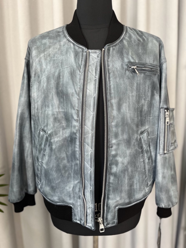 男士复古做旧棒球服真皮时尚潮流皮夹克宽松外套