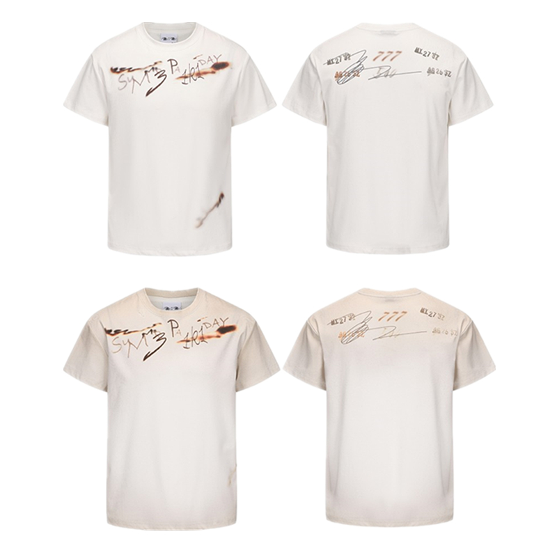 PAIKI 重工火焰燃烧脏洗做旧破坏T恤 270G索罗娜面料修身正肩短袖