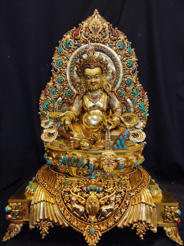 尼泊尔释迦族纯手工艺紫铜鎏金黄财神铜像78cm家用客厅桌面摆件  