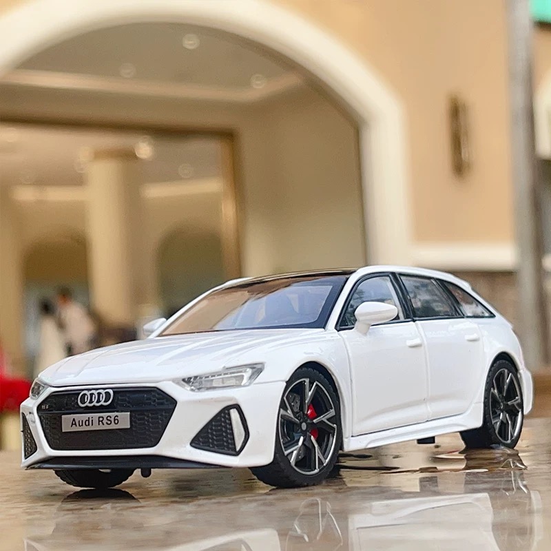 奥迪RS6 瓦罐 珠光白 合金全开   汽车模型合金车模合金车玩具