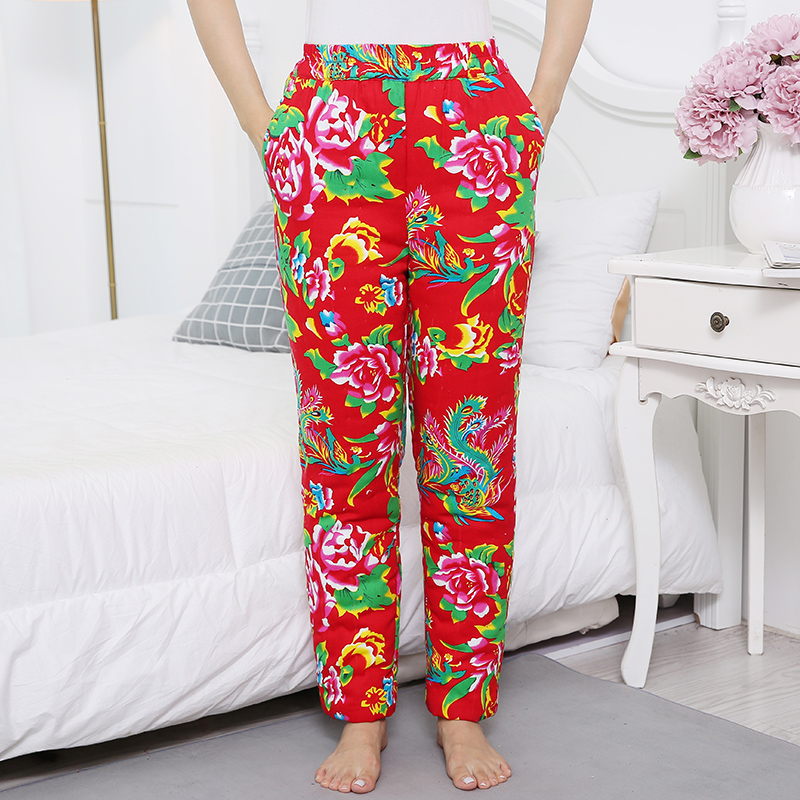 纯棉花东北大花布棉花棉裤冬季女装成人手工加厚中老年人高腰裤子