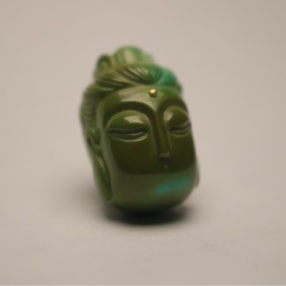 湖北十堰原矿高瓷果冻油绿松石精工雕刻无相观音头配串儿单珠