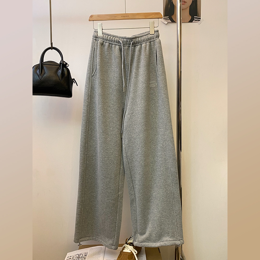 2024新款精致刺绣工艺微图案加绒直筒收脚保暖卫裤