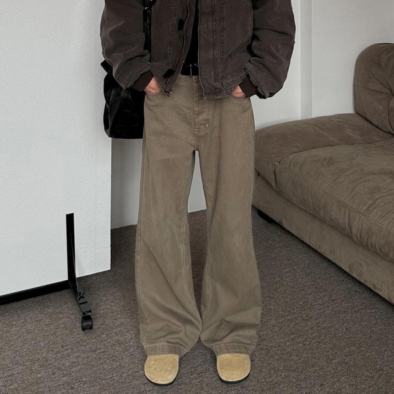 美拉德咖啡色美式复古牛仔裤男女秋季直筒宽松Cleanfit休闲长裤子