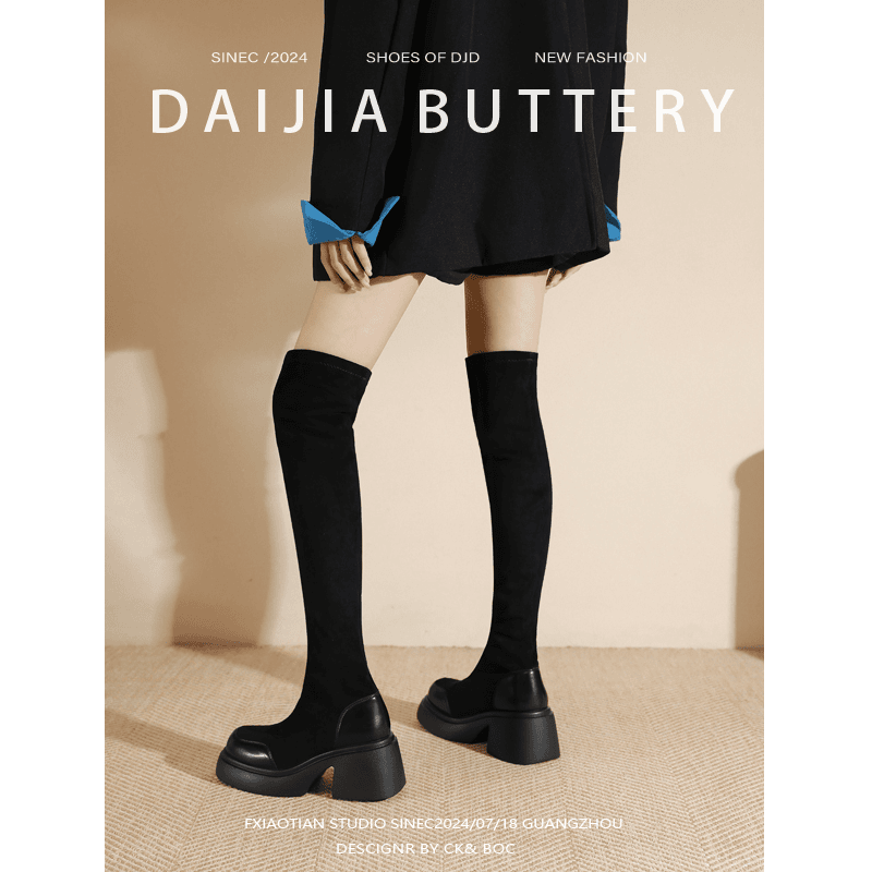 【掉筒包退】过膝靴弹力靴女显瘦女高跟靴厚底百搭高跟鞋女瘦瘦靴女