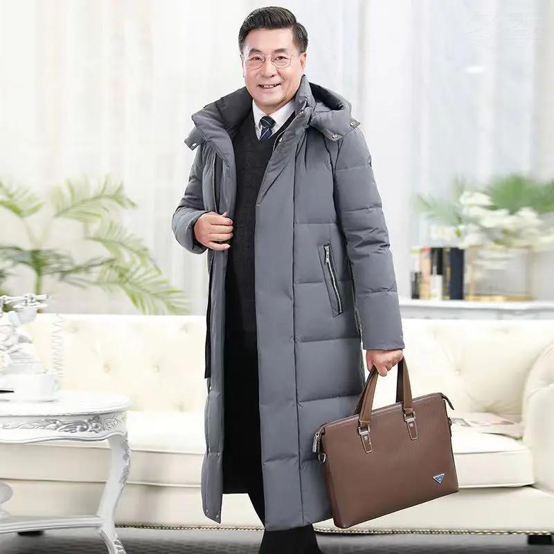 冬季23新款羽绒服男冬装长款过膝加厚中老年白鸭绒保暖防寒爸