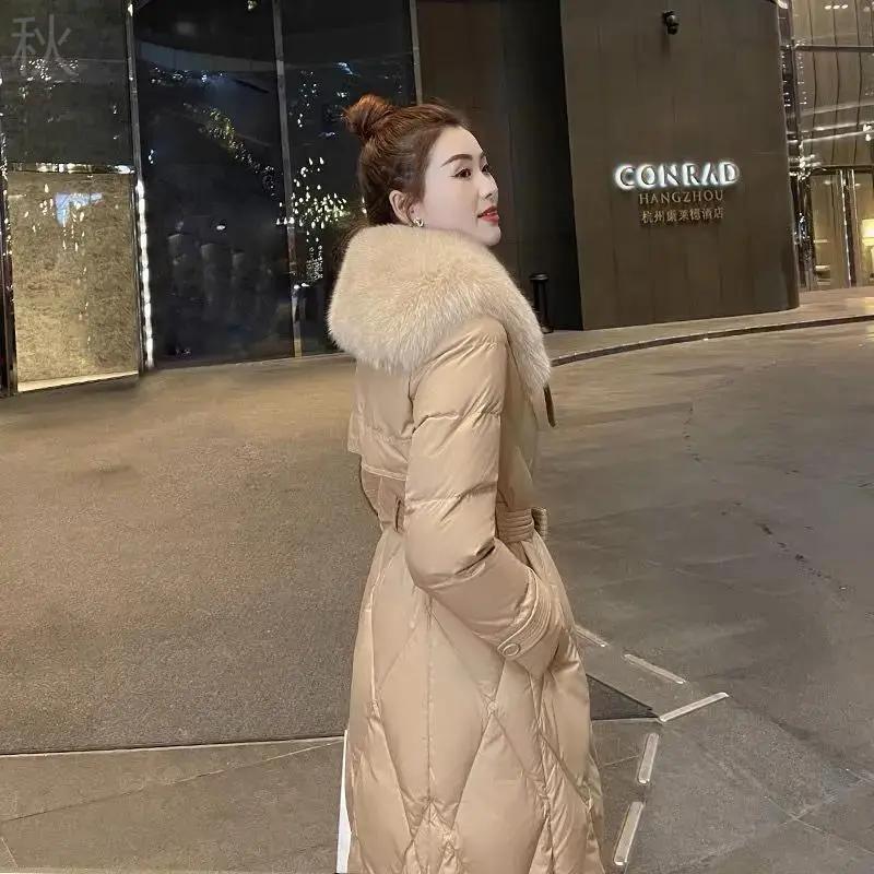 绒羽绒服女2023冬精选爆款时尚洋气中长款过膝大毛领加厚外羽绒服