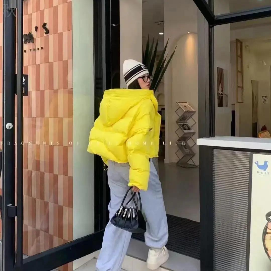 服女可拆卸袖子冬短款连帽宽松白鸭绒肯豆风加厚保暖轻奢外羽绒服
