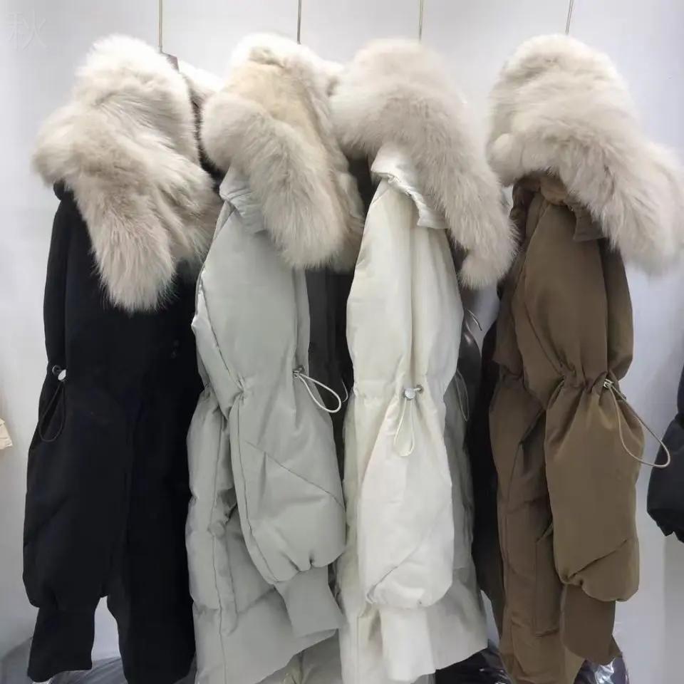 秋季服羽绒服女2023新款外套潮冬季大毛领中长款加厚显瘦收