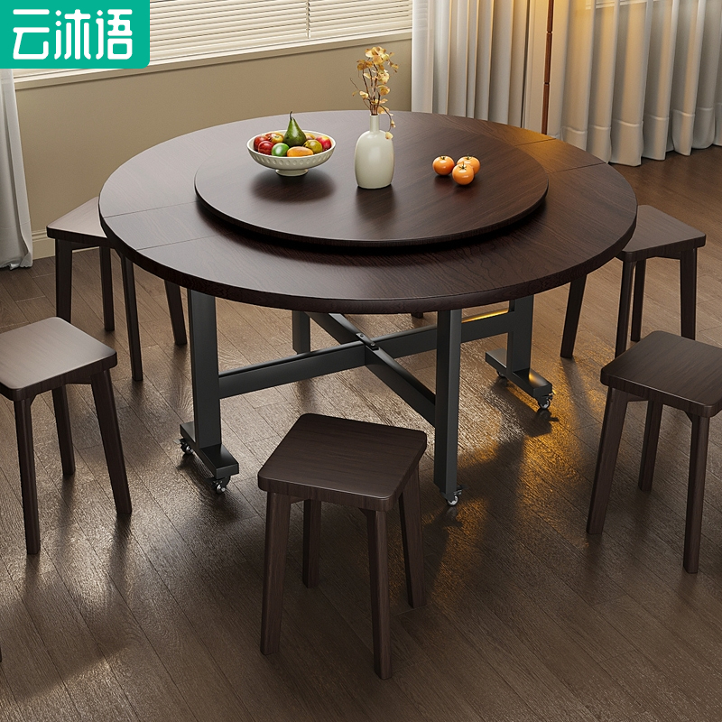 圆桌餐桌胡桃木家用新中式餐桌大圆餐桌农村小户型实木餐桌椅组合