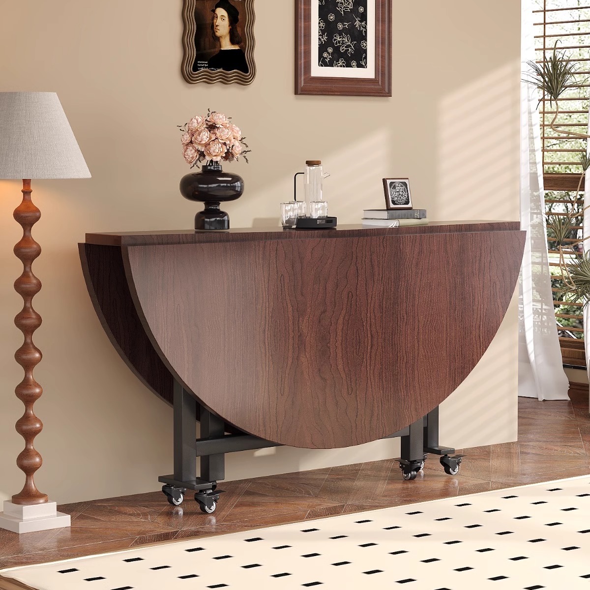 云沐语餐桌圆桌折叠饭桌家用8-10人饭桌可移动桌子折叠桌轻奢餐桌