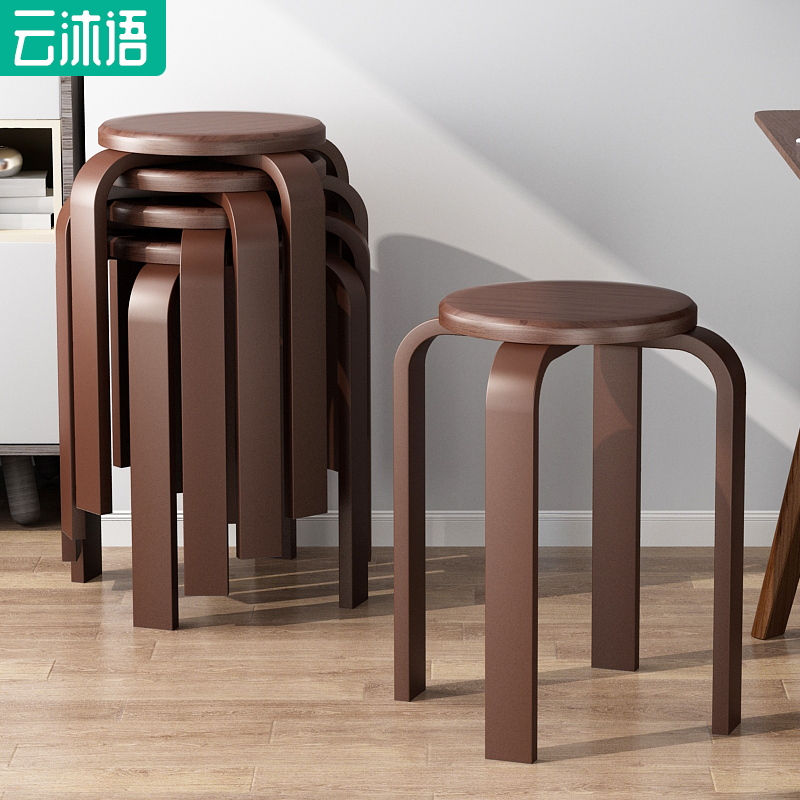 实木凳子家用现代简约圆凳可叠放客厅矮凳网红防滑折叠圆桌