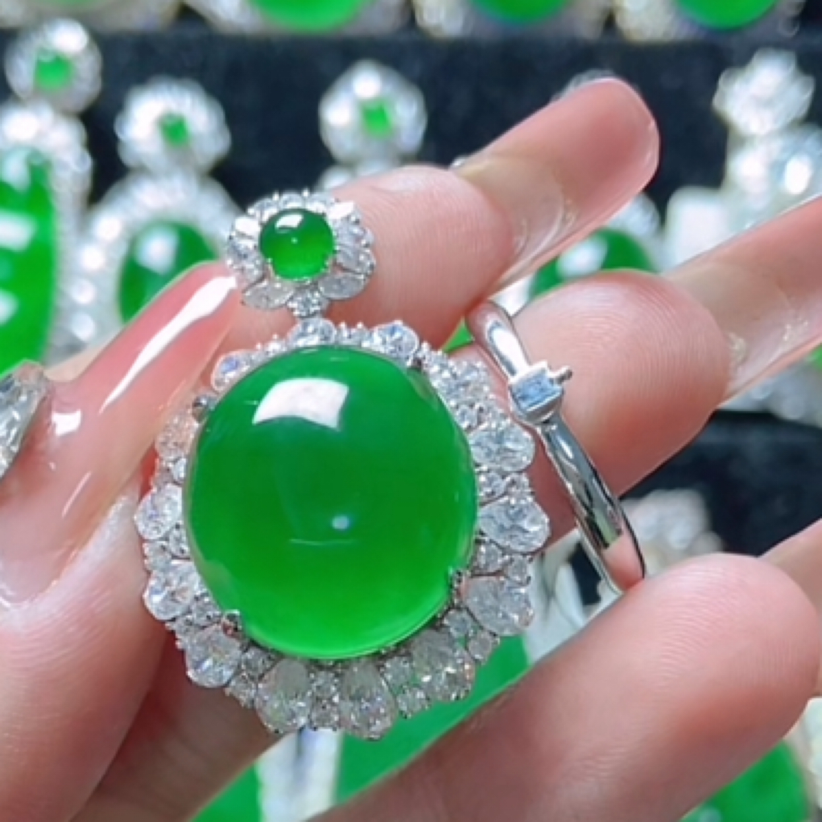 天然A货翡翠18k吊坠戒指两用款