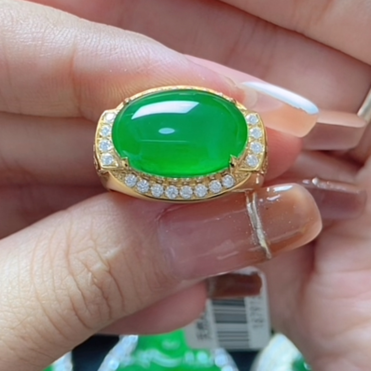 天然A货翡翠18k金戒指