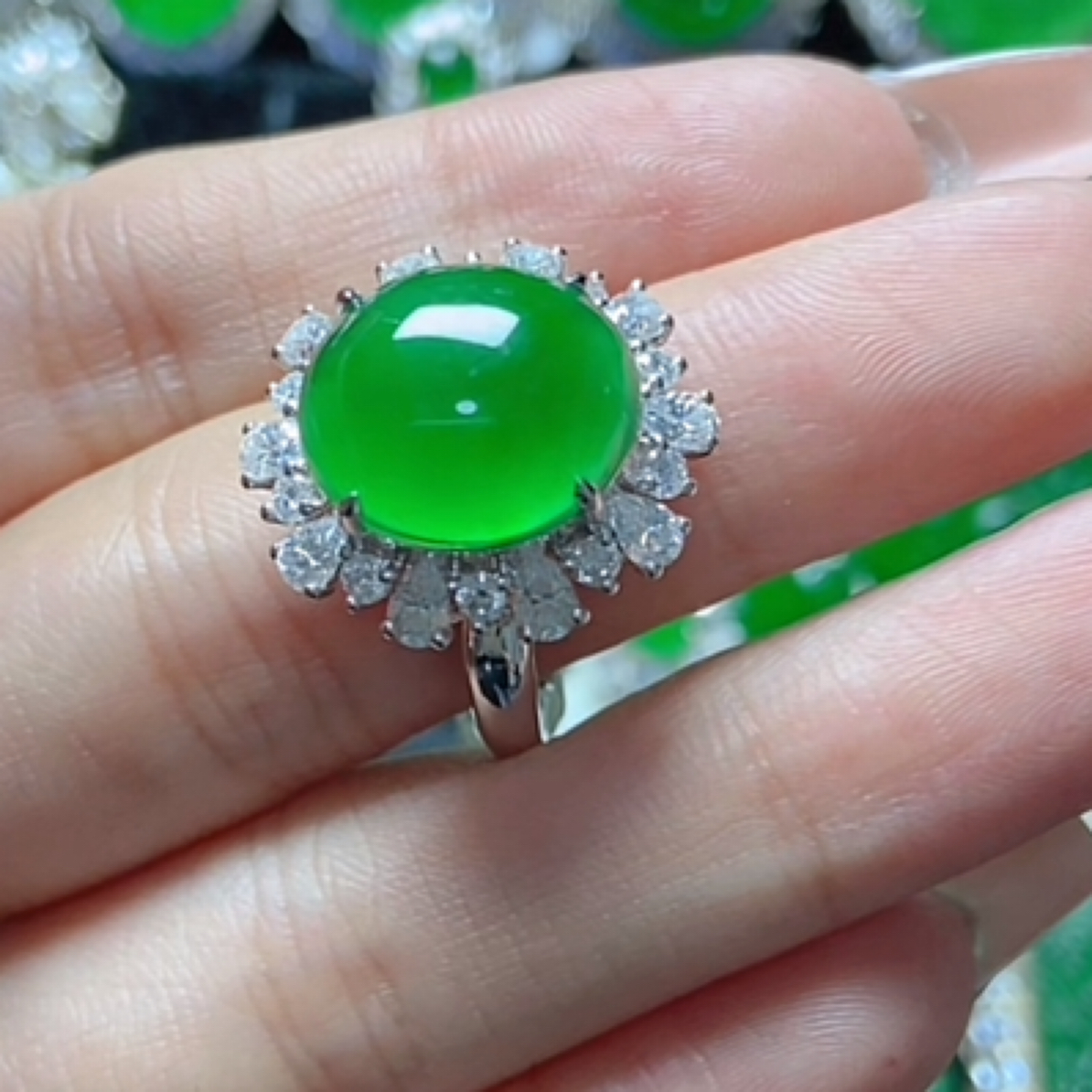 天然A货翡翠18k金戒指