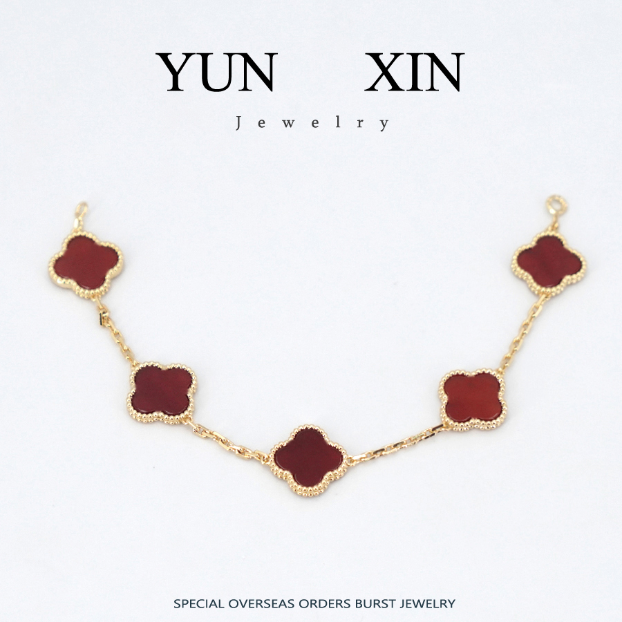 铜合金亚克力手链 时尚轻奢气质透光红女士四叶花手链 QSL13