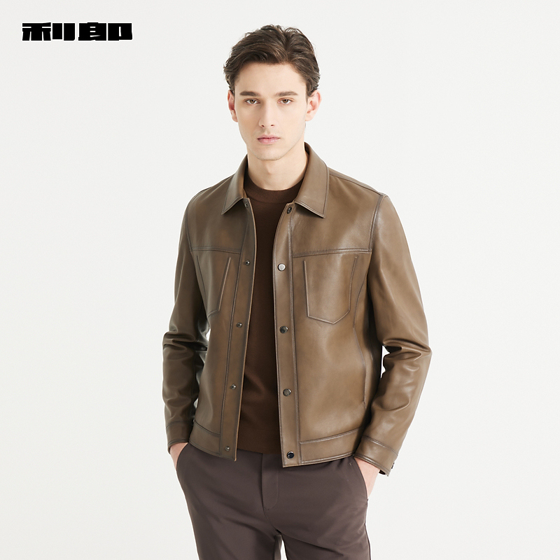 【商场同款】利郎官方真皮百搭皮衣男士秋季新款修身外套男1S