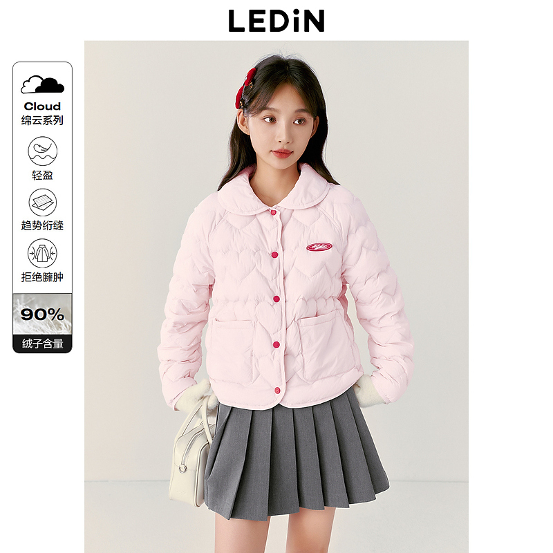 【防寒】乐町甜美爱心绗缝羽绒衬衫外套火山岩轻薄保暖羽绒服