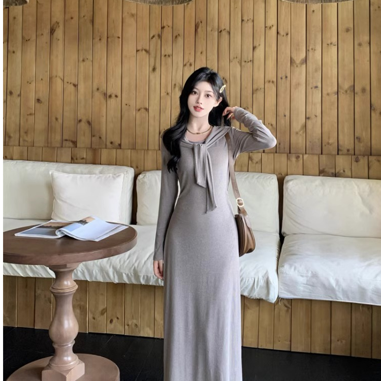 法式高级感长袖连衣裙女秋冬季气质梨形身材打底裙遮肚显瘦裙子