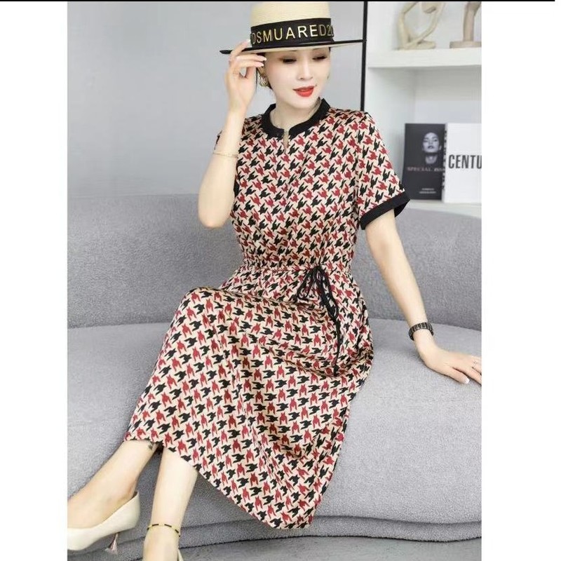 【千纸】时尚气质印花连衣裙夏季新款洋气显瘦休闲长裙子8813