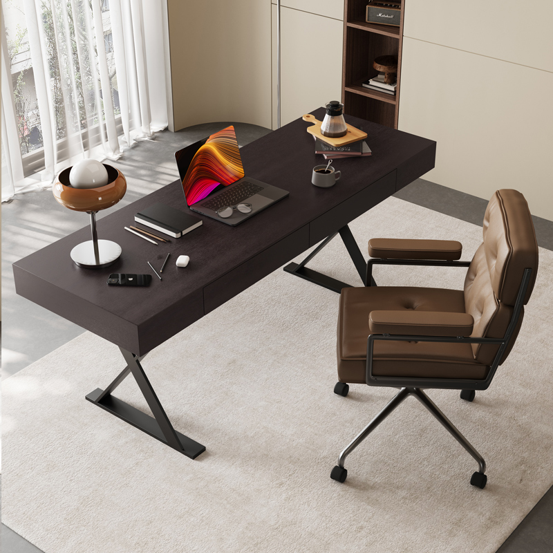 意式极简书桌家用客厅书房学习桌现代高档实木办公桌电脑桌老板桌