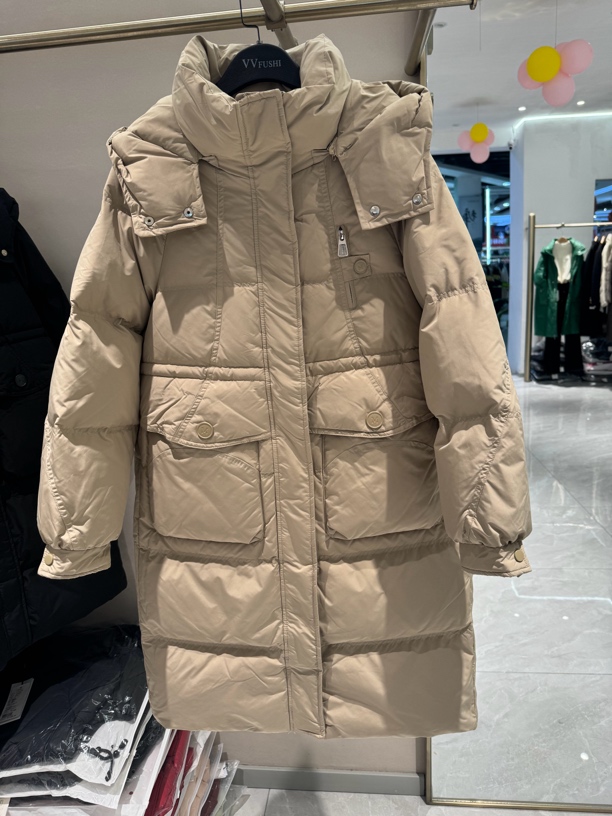 【VV FUSHI】R24114262 冬季时尚百搭白鸭绒中长款韩版宽松棉服外套