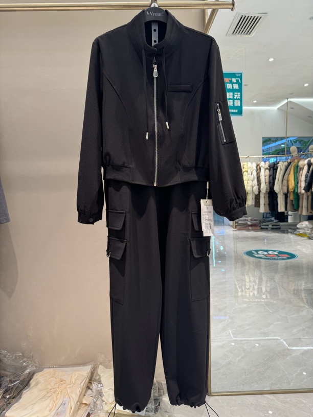 【VV FUSHI】T24092170秋季休闲时尚运动宽松韩版抽绳工装两件套