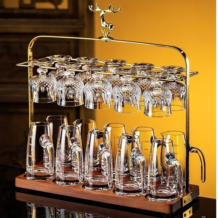 中式水晶家用白酒杯子轻奢酒杯套装洋酒杯玻璃分酒器小盏烈酒具