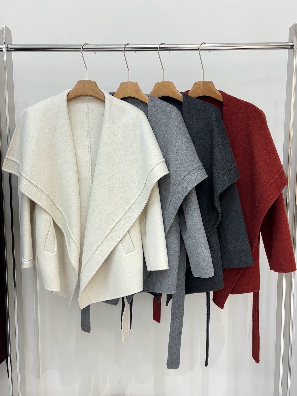 秋冬新款时尚一手长大翻领简约系小个子系带百搭中羊毛双面大衣