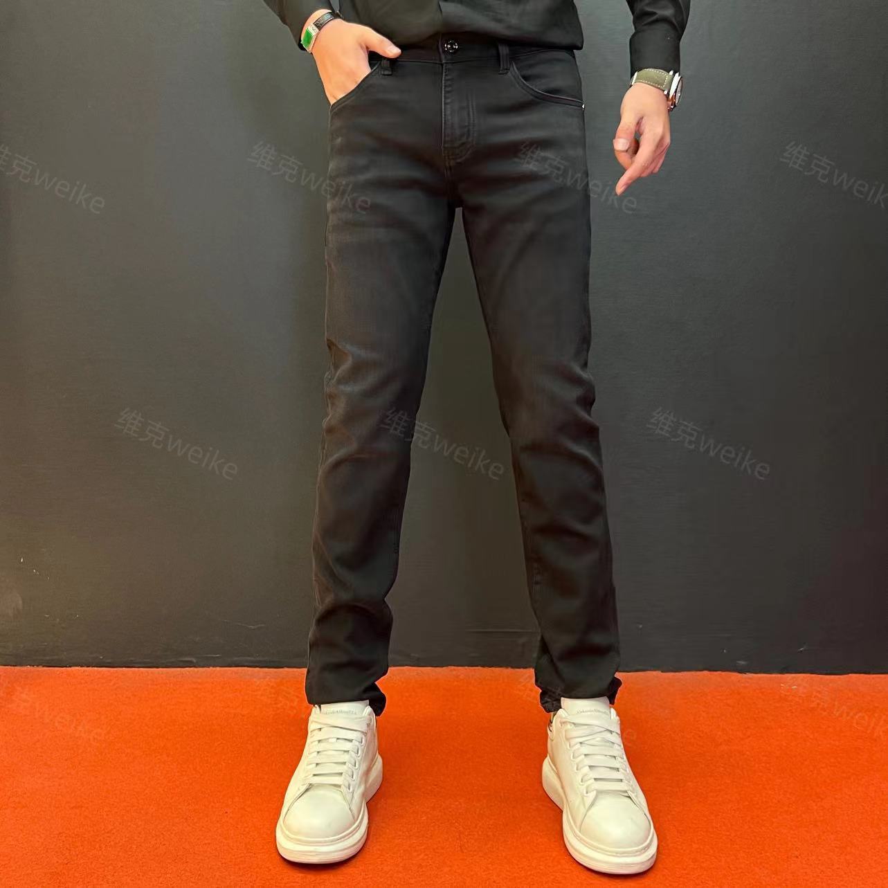 《WEIKE》175黑灰色男士洗水修身小直筒百搭休闲牛仔裤