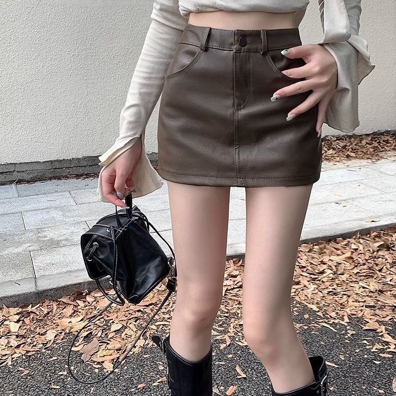 黑色高腰皮裙半身裙女秋冬新款小个子短裙百搭显瘦裙子a字包臀裙