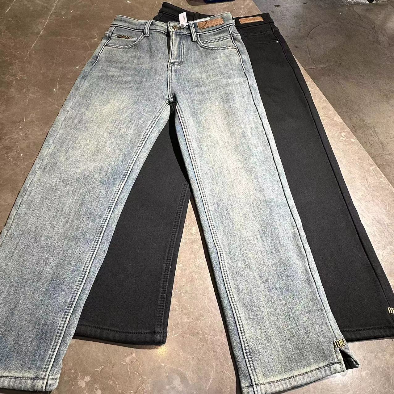 (叶子服饰) 冬季新款时尚直筒开衩加厚加绒烟管裤7511