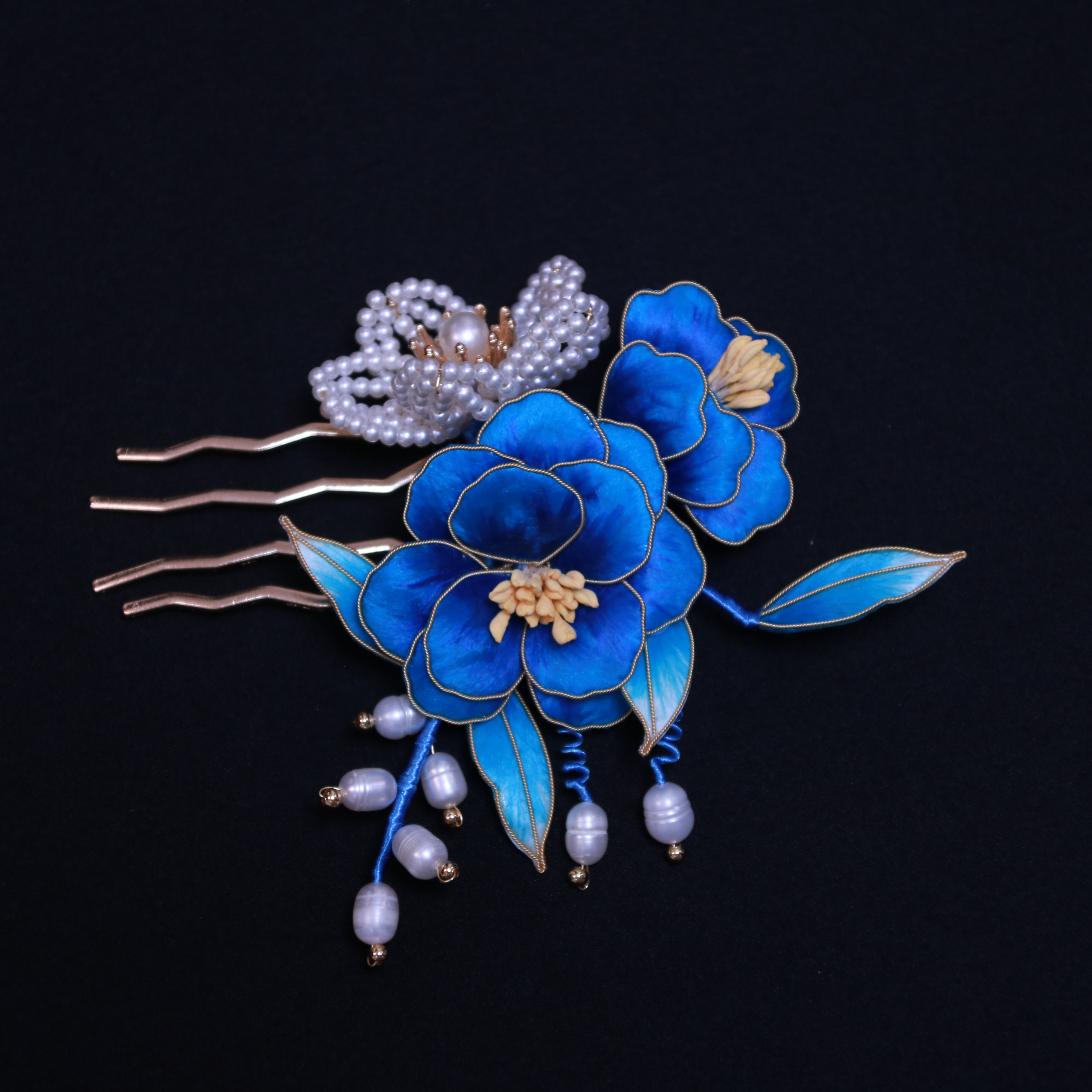 【妆颜】发钗 仿点翠手工绒花 新中式复古国风