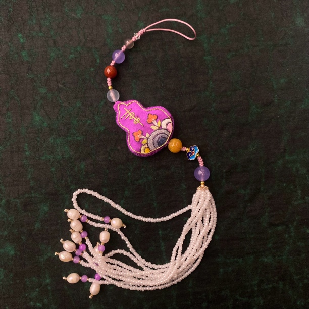 压襟 玫红色葫芦 手工制作复古