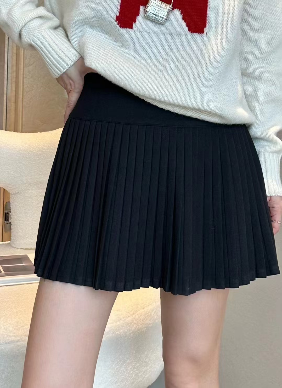 欧货时尚百折裙显瘦中腰休闲百搭打底女士黑色秋冬