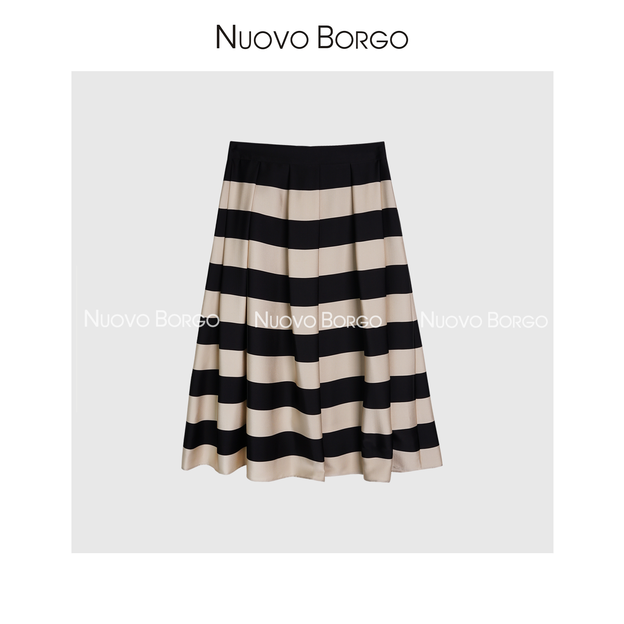 Nuovo Borgo Z06/4110 高级感显瘦收胯条纹压褶伞裙A字摆半身裙女
