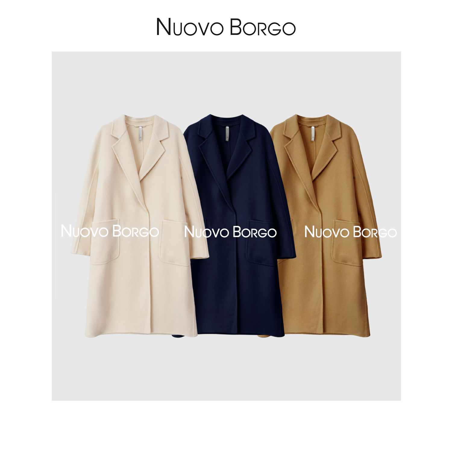 Nuovo Borgo 西装领大裙摆直筒廓形浴袍系带羊毛羊绒大衣W14/0227
