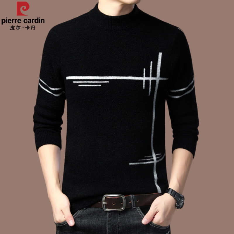 【皮尔卡丹正品男装】高档男士羊毛衫冬季加绒加厚半高领打底衫毛衣