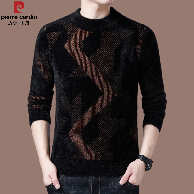 【皮尔卡丹正品男装】高档男士水貂绒毛衣冬季保暖加厚打底毛衣男款