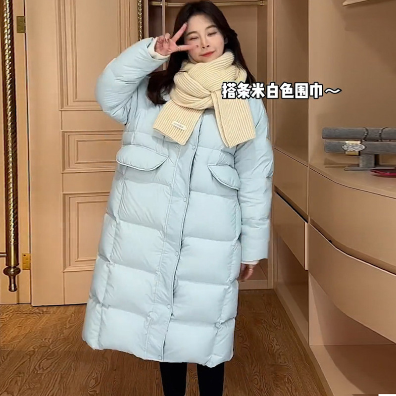波司澄清仓中长款羽绒服女款高端女士冬季外套平湖羽绒服韩版白鸭