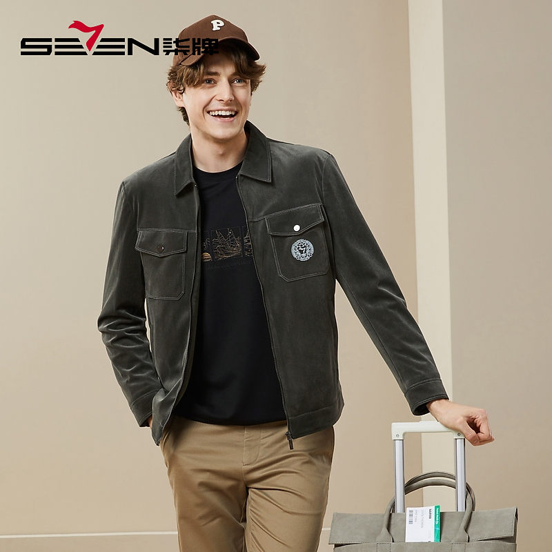 【灯芯绒】2024新款柒牌夹克男士秋季时尚休闲工装风翻领茄克外套