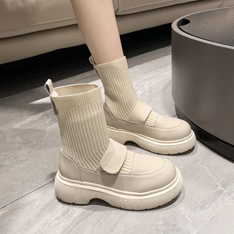 马丁靴女英伦风2023新款秋季ins潮酷弹力瘦瘦袜靴增高厚底短靴女