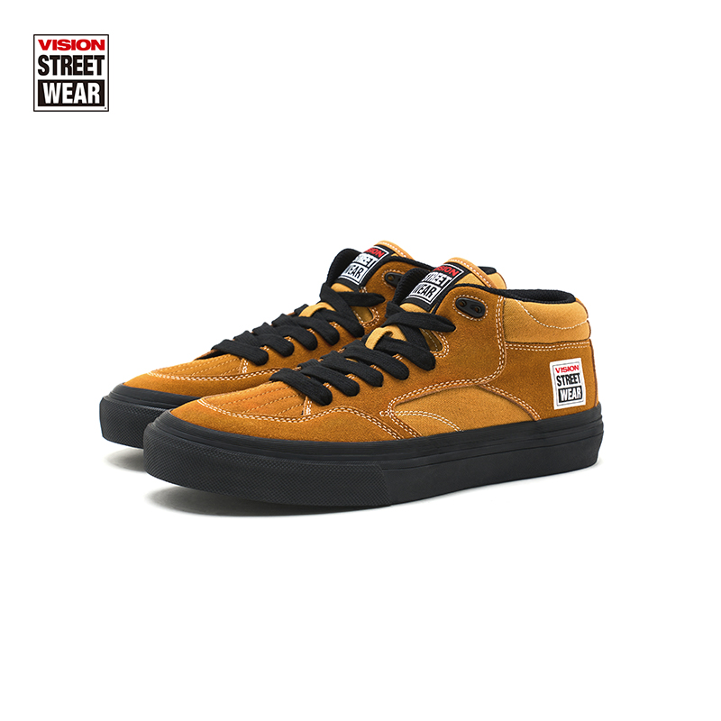 VISION CONCAVE暗黄色中帮反毛皮帆布鞋滑板鞋男女同款滑板鞋街头