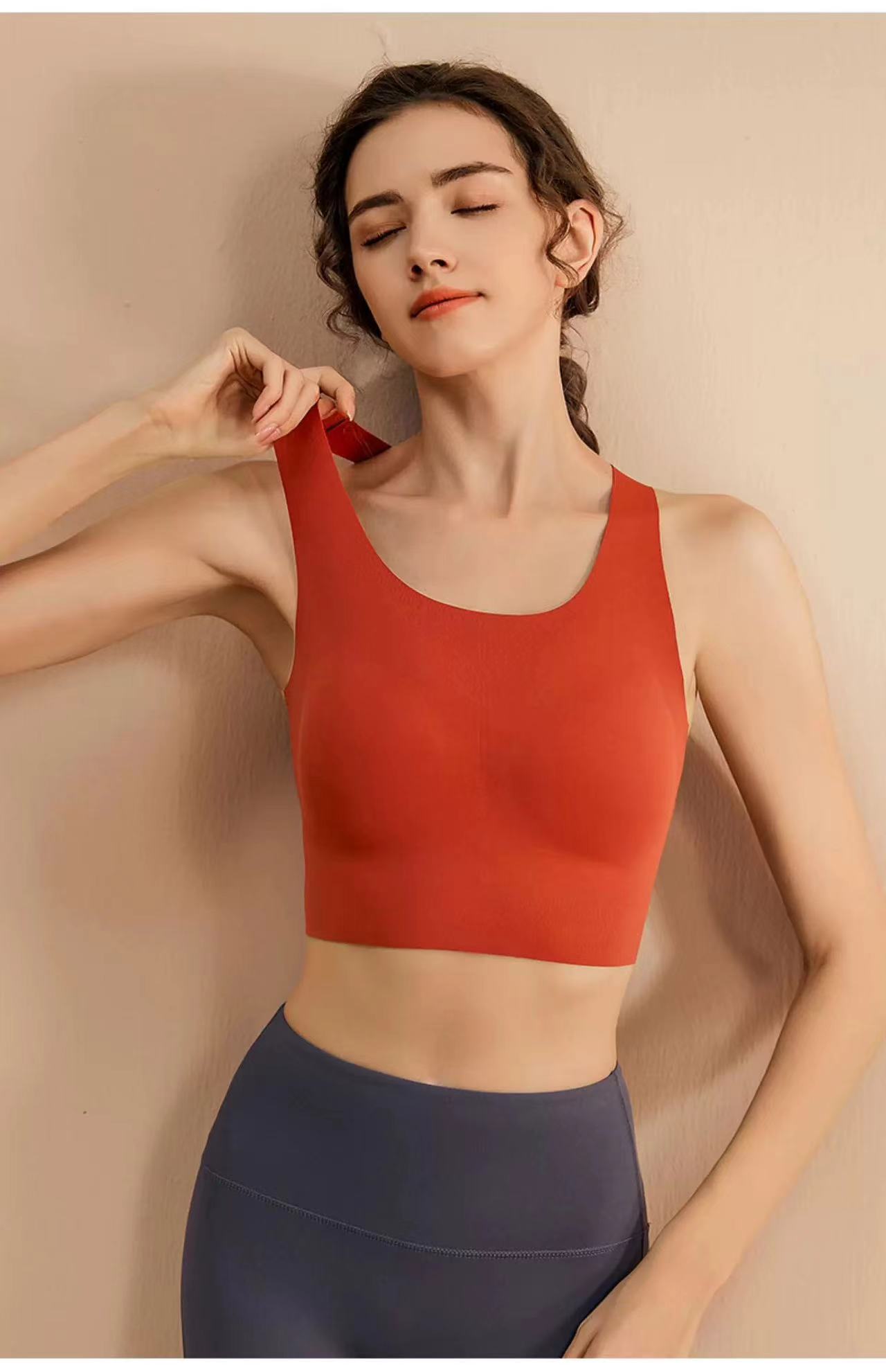无痕运动内衣女薄款夏防震聚拢一体式健身Bra背心裸感瑜伽服单件
