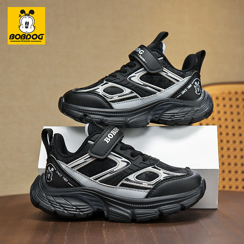 巴布豆家族男童鞋子防滑软底儿童运动鞋秋季防水皮面中大童跑步鞋